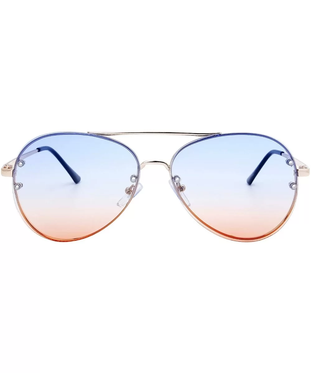 Oversize Rimless Ocean Color Lens Aviator Sunglasses Gift Box - 3-gold - CG1890D3LY8 $13.42 Aviator