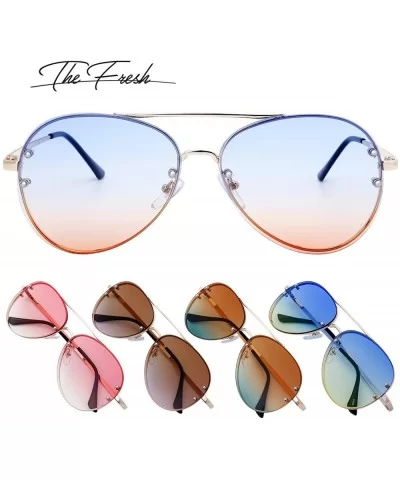 Oversize Rimless Ocean Color Lens Aviator Sunglasses Gift Box - 3-gold - CG1890D3LY8 $13.42 Aviator