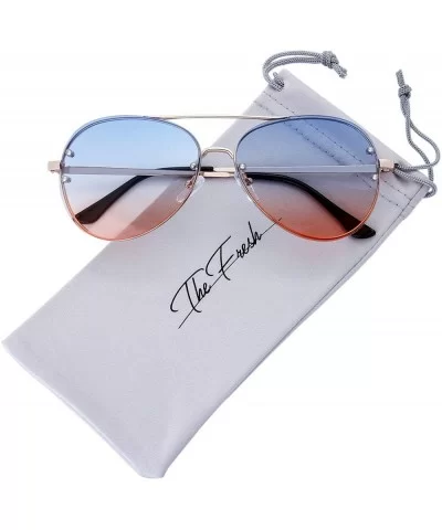 Oversize Rimless Ocean Color Lens Aviator Sunglasses Gift Box - 3-gold - CG1890D3LY8 $13.42 Aviator