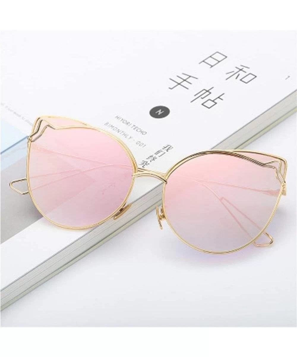 Luxury Fashion Cat Eye Designer Sunglasses Metal Reflective Glasses For Women Mirror Retro glasses - Gold Pink - CM198G5AXKN ...