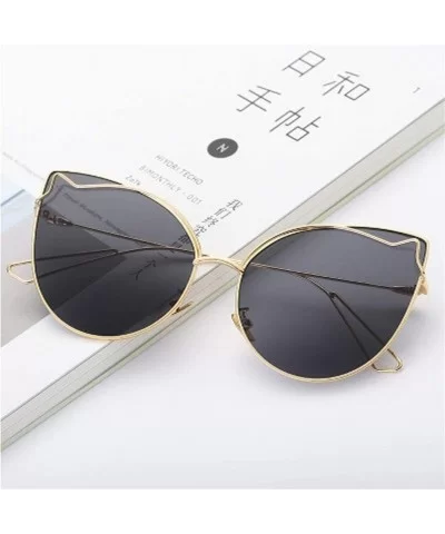 Luxury Fashion Cat Eye Designer Sunglasses Metal Reflective Glasses For Women Mirror Retro glasses - Gold Pink - CM198G5AXKN ...