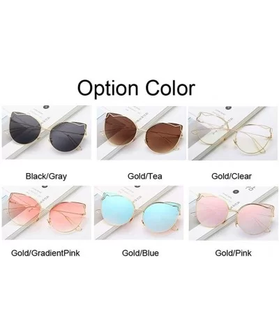 Luxury Fashion Cat Eye Designer Sunglasses Metal Reflective Glasses For Women Mirror Retro glasses - Gold Pink - CM198G5AXKN ...