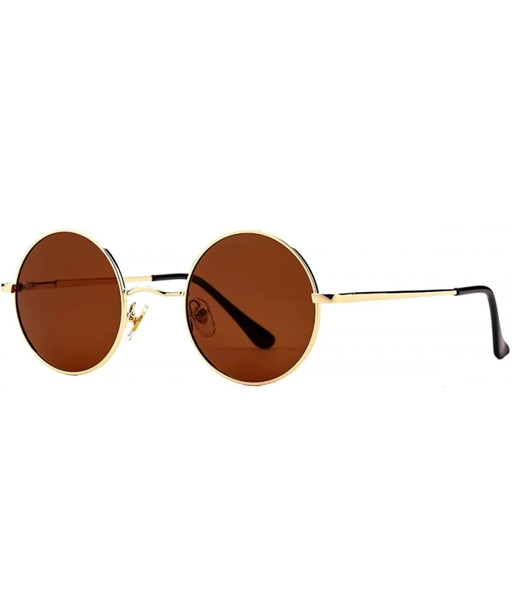 John Lennon Glasses - Small Round Polarized Sunglasses for Women Men Retro Circle Sun Glasses - Gold/Brown - CM192CEW9CX $13....