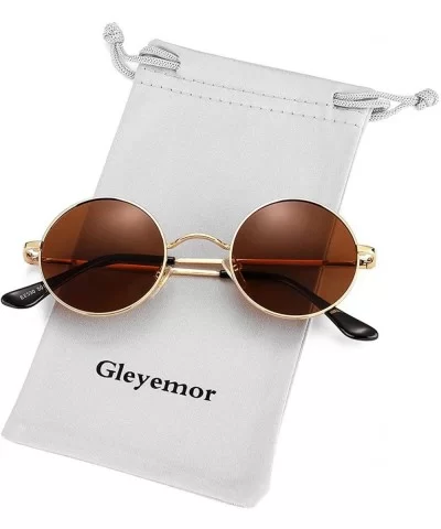 John Lennon Glasses - Small Round Polarized Sunglasses for Women Men Retro Circle Sun Glasses - Gold/Brown - CM192CEW9CX $13....