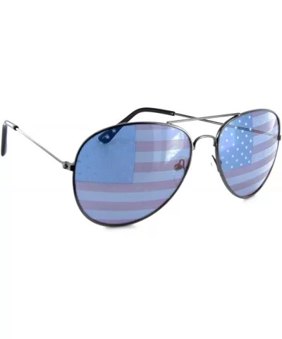 Patriotic Aviator Sunglasses American Flag Lens - Gunmetal - CI12H59UEOR $10.61 Aviator