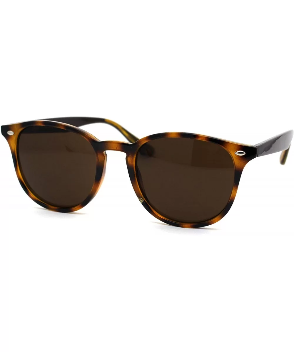 Womens Thin Plastic Round Horn Rim Designer Sunglasses - Tortoise Solid Brown - CT193MS85CQ $13.21 Round
