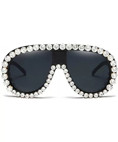 Rhinestone Sunglasses Luxury Brand Oversize Sun Glasses Women Summer Beach - Black - CZ18E5GCUSI $21.96 Oversized