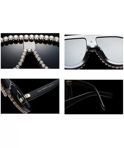 Rhinestone Sunglasses Luxury Brand Oversize Sun Glasses Women Summer Beach - Black - CZ18E5GCUSI $21.96 Oversized