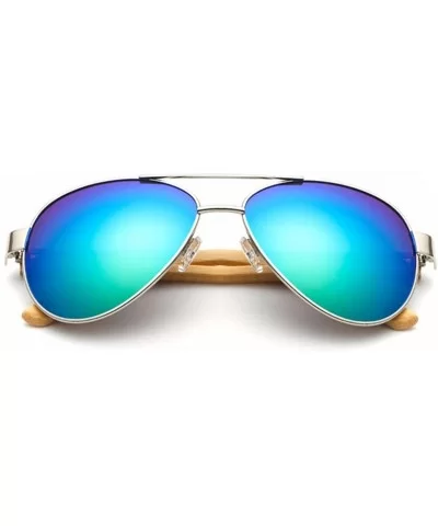 Women's Spark 60mm Bamboo Aviator Mirrored Sunglasses - Blue Multi - C618E4HHS8Z $33.68 Aviator