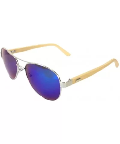 Women's Spark 60mm Bamboo Aviator Mirrored Sunglasses - Blue Multi - C618E4HHS8Z $33.68 Aviator