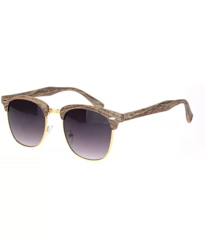 Mens Woodgrain Half Horn Rim Hipster Retro Sunglasses - Dark Wood Black - CH18N6C2723 $13.50 Rectangular