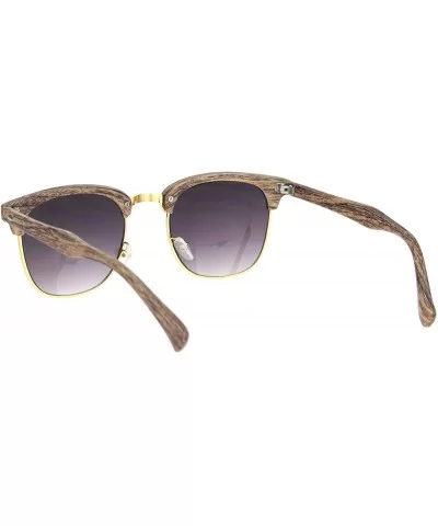 Mens Woodgrain Half Horn Rim Hipster Retro Sunglasses - Dark Wood Black - CH18N6C2723 $13.50 Rectangular