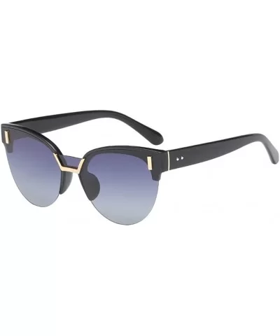 Half Frame Cat Eye Polarized Sunglasses Anti-UV Metal Frame Eyeglasses - Black Gray - CZ180RHAO24 $24.86 Oval