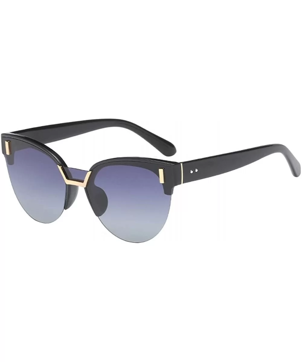 Half Frame Cat Eye Polarized Sunglasses Anti-UV Metal Frame Eyeglasses - Black Gray - CZ180RHAO24 $24.86 Oval