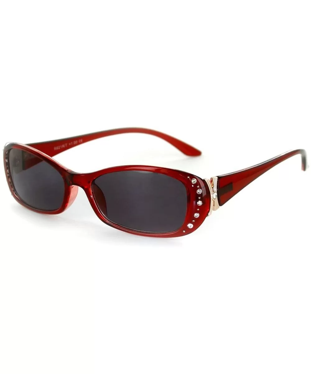 Solara" Rx-Able Full Reading Sunglasses (No Bifocal) with Crystals for Women (Red w/Smoke +2.00) - CI11Z9RUOWZ $38.52 Shield