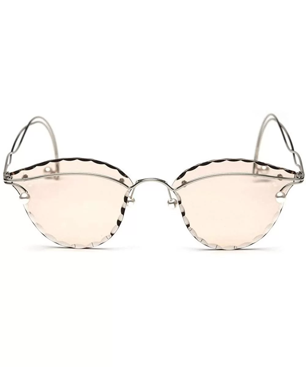 Fashion Pearl Sunglasses Metal Rimless Frame Brand Designer Women Cut Edge Cat Glasses - Brown - CO18UD2D37U $18.57 Rimless