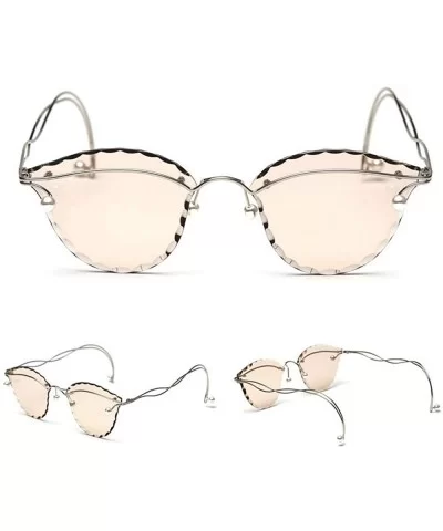 Fashion Pearl Sunglasses Metal Rimless Frame Brand Designer Women Cut Edge Cat Glasses - Brown - CO18UD2D37U $18.57 Rimless