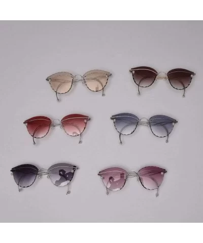 Fashion Pearl Sunglasses Metal Rimless Frame Brand Designer Women Cut Edge Cat Glasses - Brown - CO18UD2D37U $18.57 Rimless