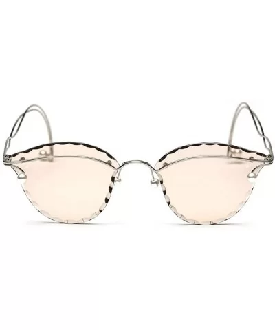 Fashion Pearl Sunglasses Metal Rimless Frame Brand Designer Women Cut Edge Cat Glasses - Brown - CO18UD2D37U $18.57 Rimless