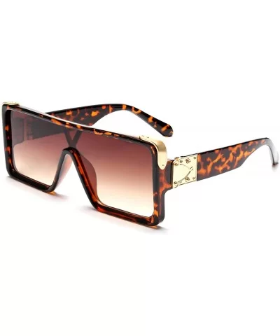 One Piece Square Sunglasses Women Men Metal Buckle Design B2540 - Leopard - CR197CCQMOO $22.58 Square