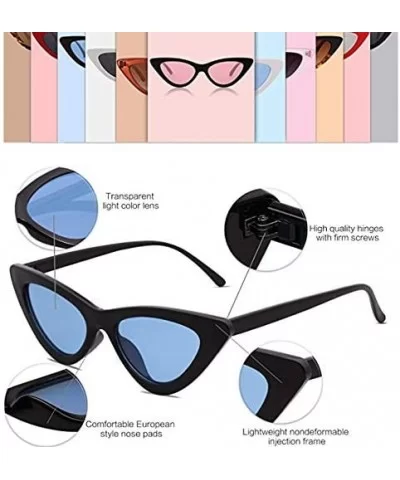 Retro Vintage Narrow Cat Eye Sunglasses for Women Clout Goggles - Light Blue Len - CX1922CLSNI $13.01 Round