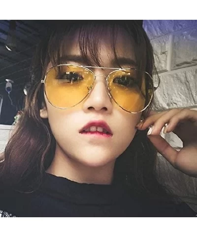 Classic Aviator Flat Lens Sunglasses For Women And Men Metal Frame - Gold Frame/Yellow Mirrored Lens - C618R7W2AES $8.30 Aviator