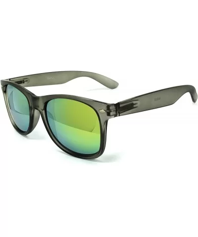 97800-1 Premium Soft Horned Rim Matte Finish Mirror Retro Sunglasses - Grey/ Blue Gold - CJ18OEMWCYD $19.55 Oversized