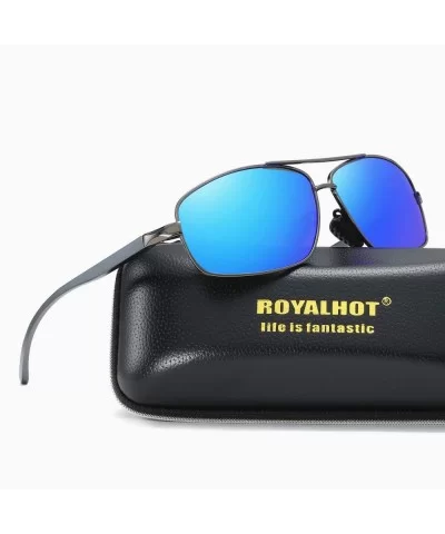 Men Polarized Sunglasses Rectangle Aloly Frame Sun Glasses Driving Glasses 90091 - Grey Blue - CC18WYSSNOE $21.95 Rectangular