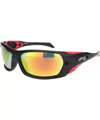 Sunglasses Mens Wrap Around Oval Rectangular Bikers Shades UV 400 - Black Red (Orange Mirror) - CO194ALOUNO $16.69 Rectangular