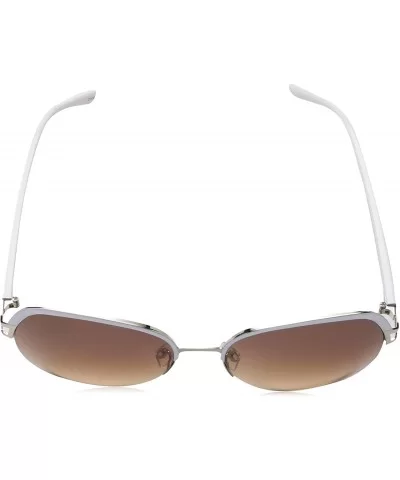 Women's LD268 Geometric-Shaped Sunglasses with 100% UV Protection - 59 mm - Silver & White - CU18O30ZZAA $68.08 Round
