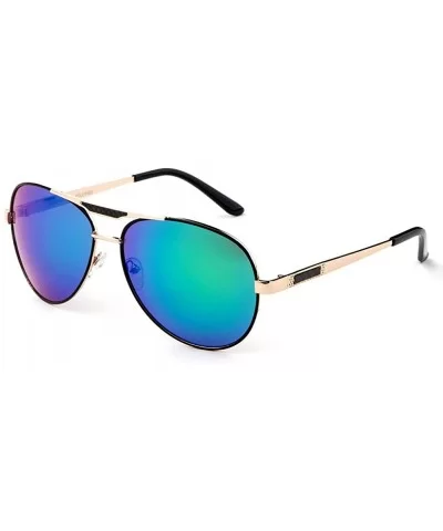 Quattro" Thin Aviator Style Fashionista Metal Frame Flat Flash Lenses Sunglasses - Gold/Green - CX120QI72RV $12.81 Aviator