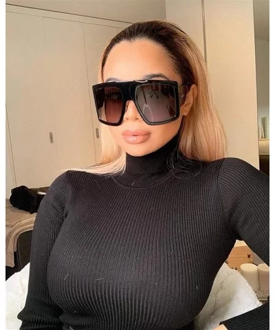 Trendy Square Sunglasses for Women Oversized Plastic Frame Sunglasses UV Protection - Black Grey - CI190L30M25 $17.54 Square