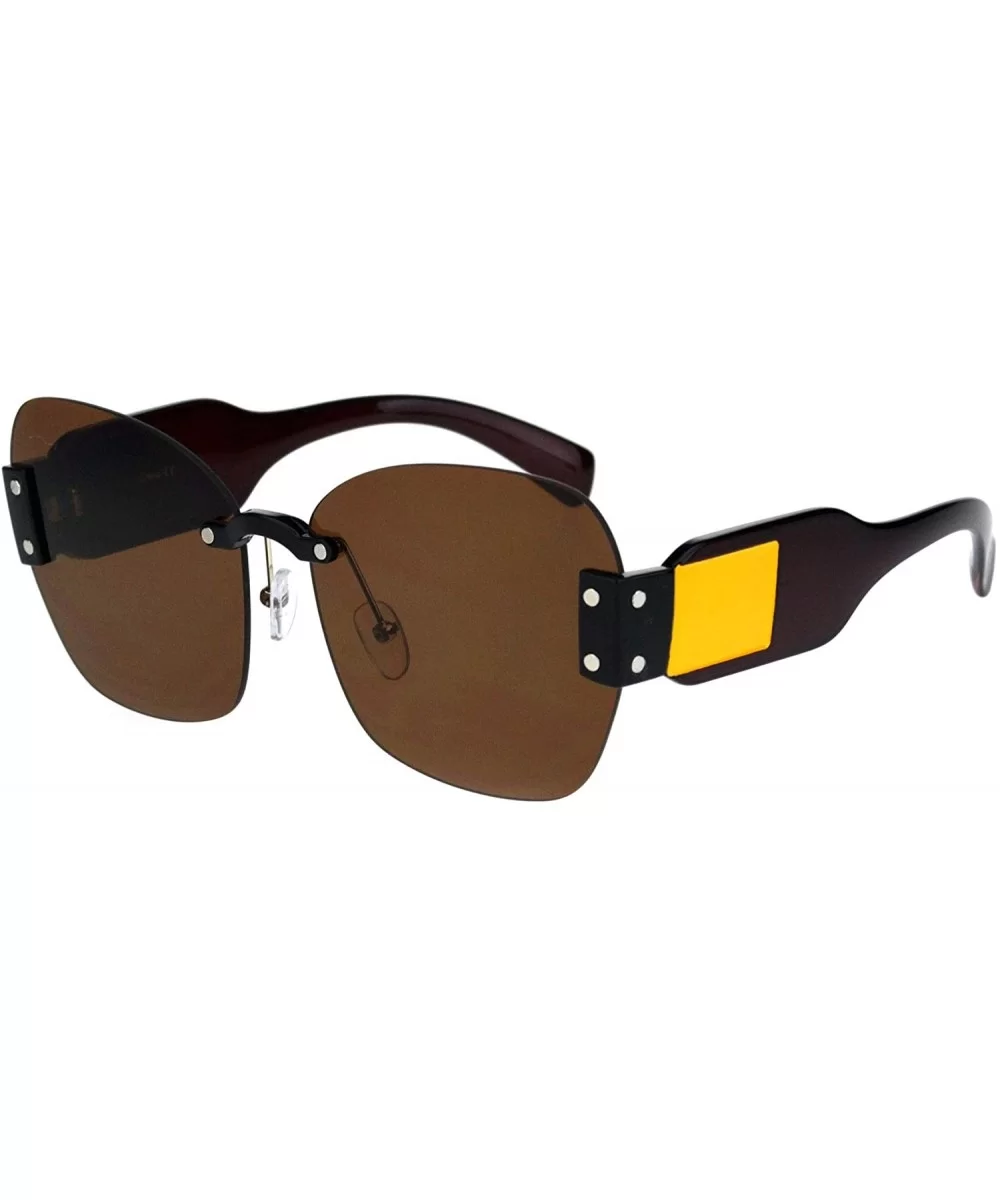 Womens Rimless Butterfly Retro Futurism Diva Sunglasses - Brown Yellow Brown - C918K3X9WMM $17.02 Rimless