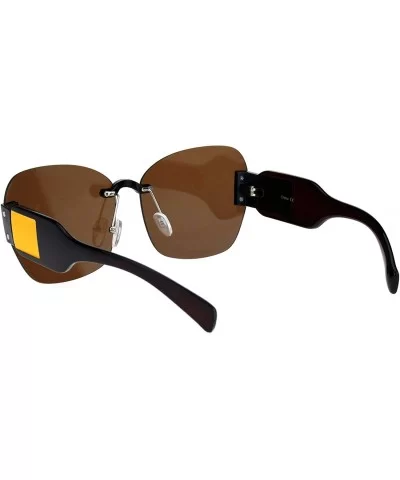 Womens Rimless Butterfly Retro Futurism Diva Sunglasses - Brown Yellow Brown - C918K3X9WMM $17.02 Rimless