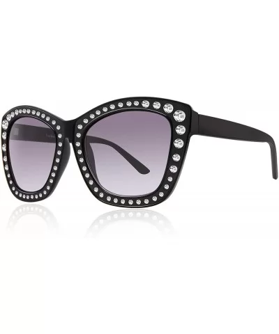 Women Cat Eye Sunglasses Oversized Sparkling Crystal Thick Frame FW2011 - C1-black - CA18KG0HKRT $29.09 Oversized