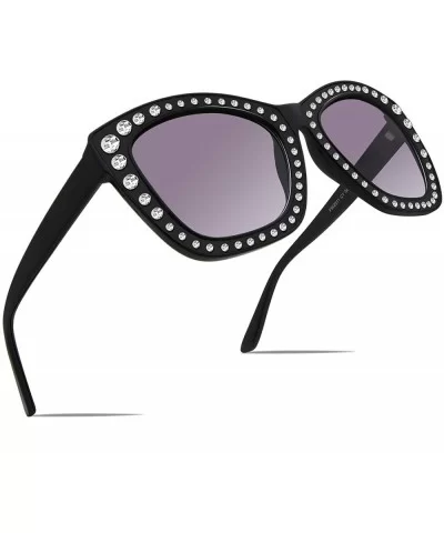 Women Cat Eye Sunglasses Oversized Sparkling Crystal Thick Frame FW2011 - C1-black - CA18KG0HKRT $29.09 Oversized