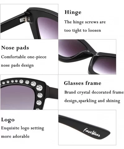 Women Cat Eye Sunglasses Oversized Sparkling Crystal Thick Frame FW2011 - C1-black - CA18KG0HKRT $29.09 Oversized