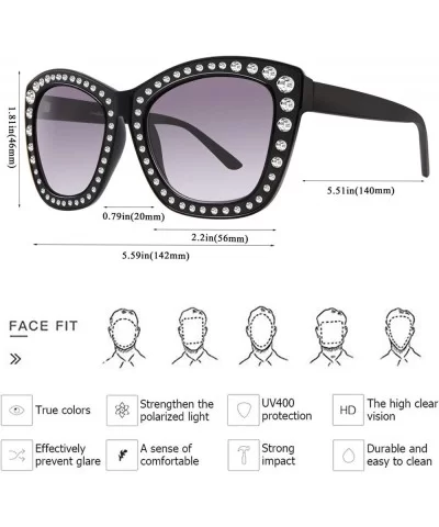 Women Cat Eye Sunglasses Oversized Sparkling Crystal Thick Frame FW2011 - C1-black - CA18KG0HKRT $29.09 Oversized