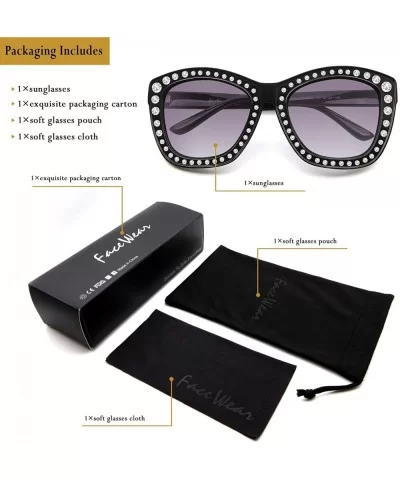 Women Cat Eye Sunglasses Oversized Sparkling Crystal Thick Frame FW2011 - C1-black - CA18KG0HKRT $29.09 Oversized