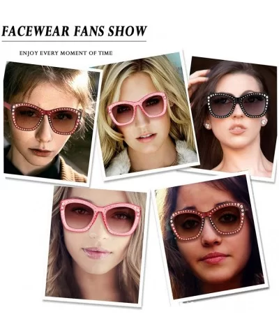 Women Cat Eye Sunglasses Oversized Sparkling Crystal Thick Frame FW2011 - C1-black - CA18KG0HKRT $29.09 Oversized