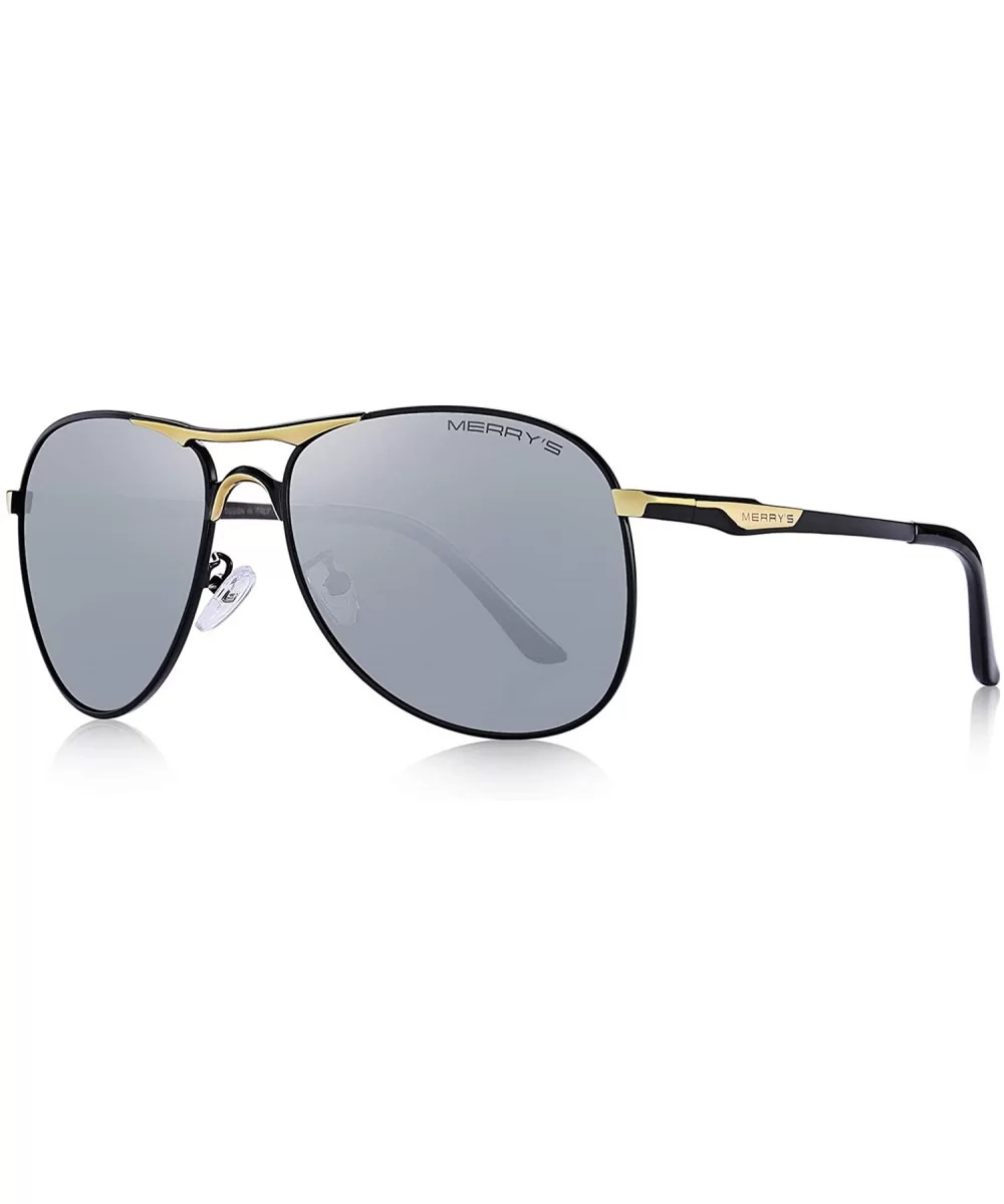 Men Classic Pilot Sunglasses HD Polarized Shield Sunglasses for Mens Driving UV400 Protection S8175 - Gold&silver - CQ190338L...