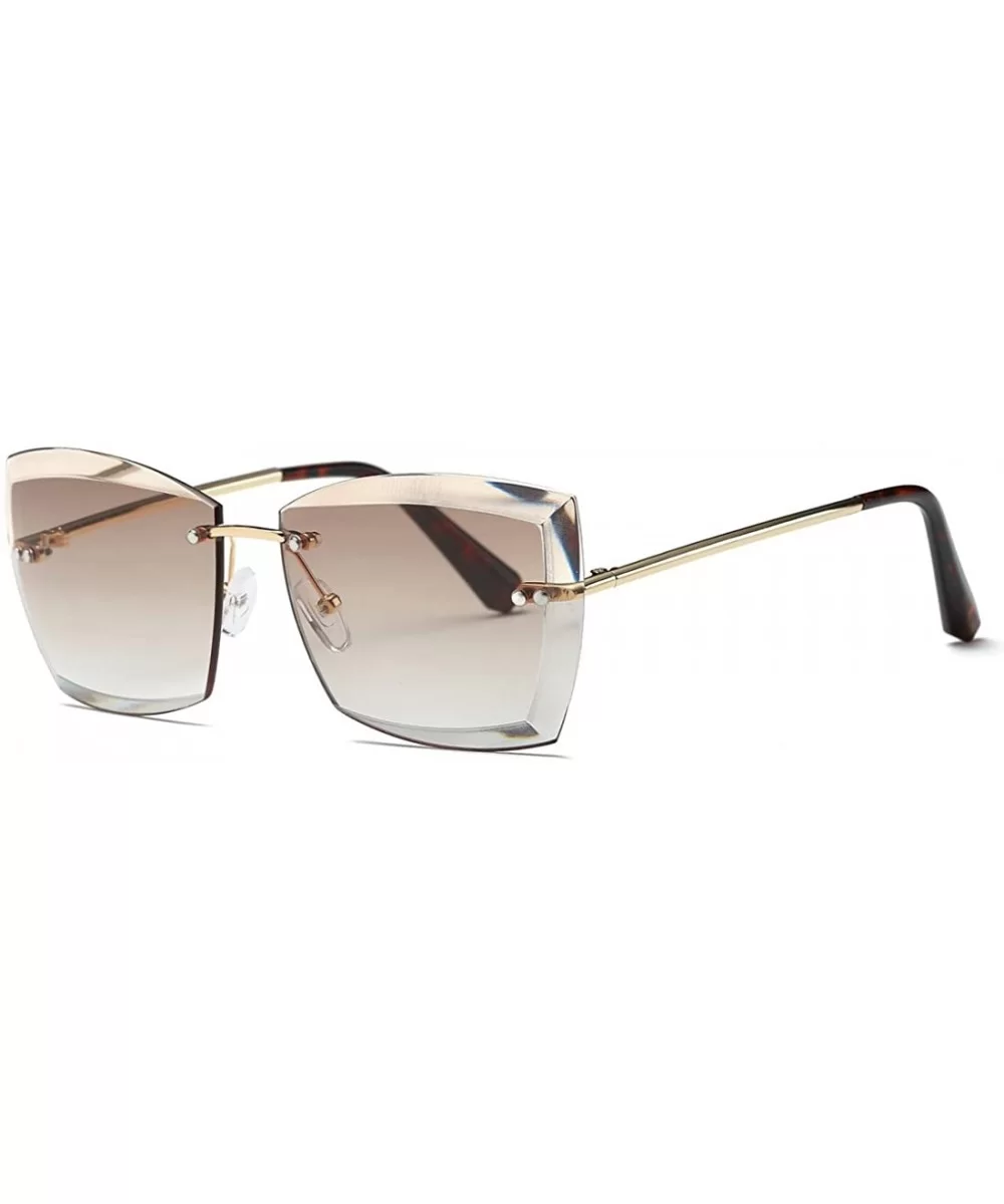 Sunglasses For Women Oversized Rimless Diamond Cutting Square Glasses AE0528 - Gold&brown - C917YANOCSX $19.27 Square