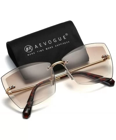 Sunglasses For Women Oversized Rimless Diamond Cutting Square Glasses AE0528 - Gold&brown - C917YANOCSX $19.27 Square