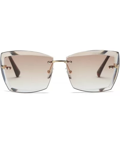 Sunglasses For Women Oversized Rimless Diamond Cutting Square Glasses AE0528 - Gold&brown - C917YANOCSX $19.27 Square