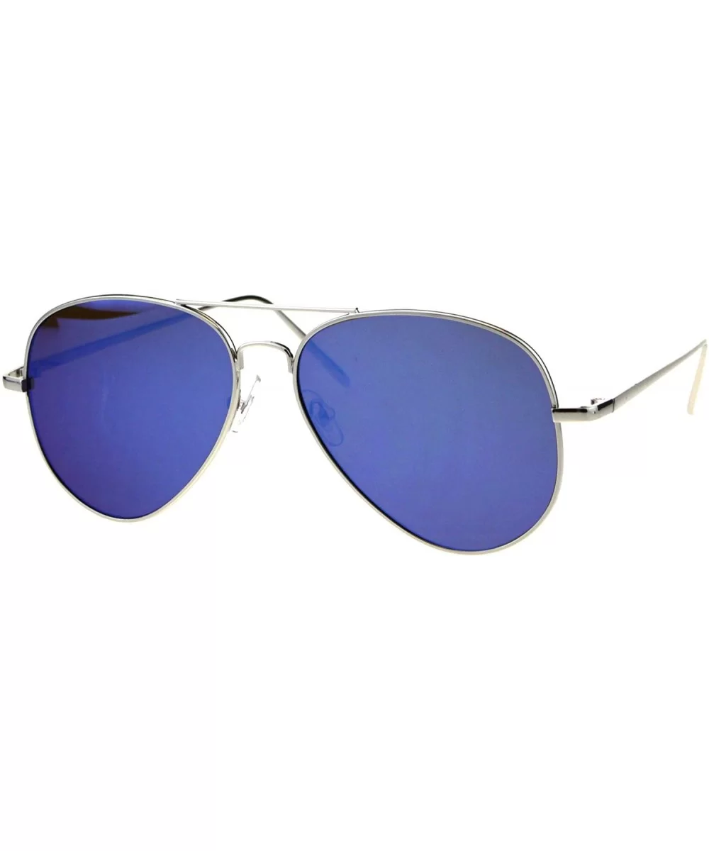 Flat Frame Aviator Sunglasses Unisex Fashion Mirrored Shades UV 400 - Silver (Blue Mirror) - C718I6TCXMY $12.65 Aviator