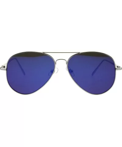 Flat Frame Aviator Sunglasses Unisex Fashion Mirrored Shades UV 400 - Silver (Blue Mirror) - C718I6TCXMY $12.65 Aviator