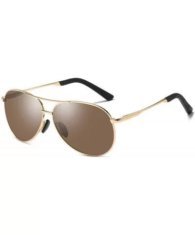 Premium Military Style Aviator Sunglasses Polarized 100% UV Protect - Brown Lens With Gold Frame - C518GOQN77W $35.36 Aviator