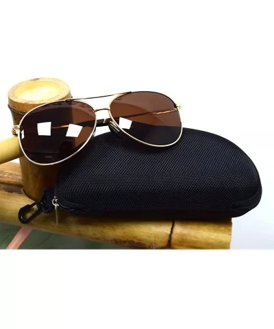 Premium Military Style Aviator Sunglasses Polarized 100% UV Protect - Brown Lens With Gold Frame - C518GOQN77W $35.36 Aviator