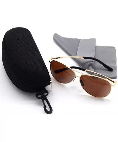 Premium Military Style Aviator Sunglasses Polarized 100% UV Protect - Brown Lens With Gold Frame - C518GOQN77W $35.36 Aviator