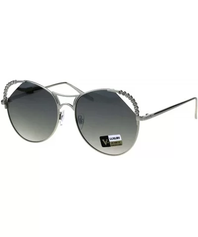 Womens Rhinestone Iced Jewel Horn Metal Rim Butterfly Sunglasses - Silver Green - CD18GRA4T7O $17.82 Butterfly